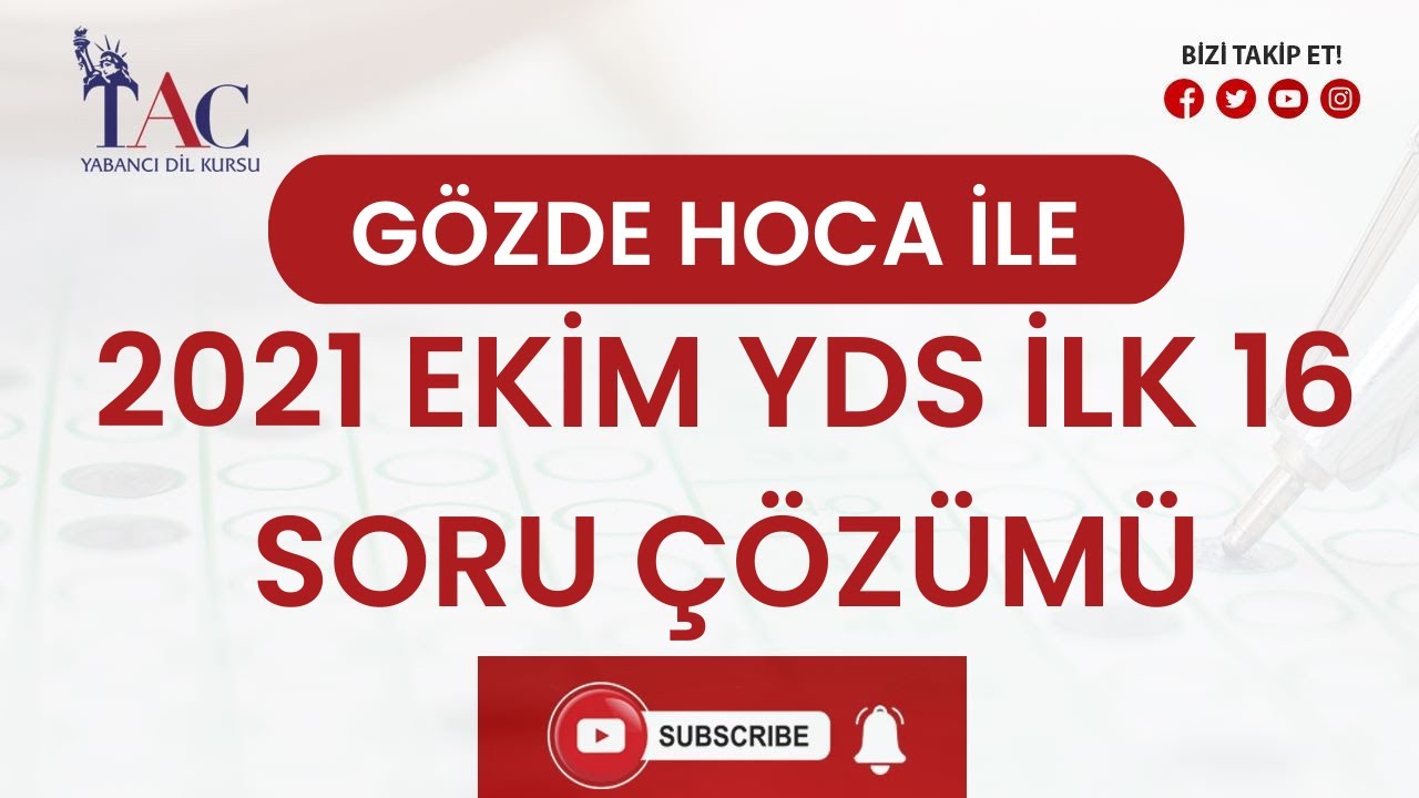 GÖZDE HOCA 2021 EKİM YDS İLK 16 SORU ÇÖZÜMÜ I @tacdilkursu