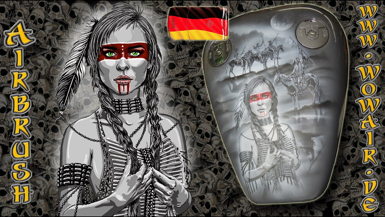 Airbrush by Wow No.616 " Harley Motorrad Tank Indian Girl " deutscher Kommentar