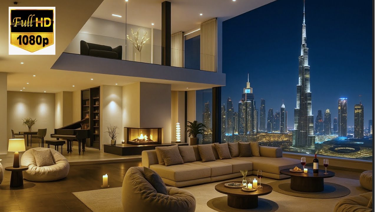 Soft Piano Music with Fireplace in a Penthouse
