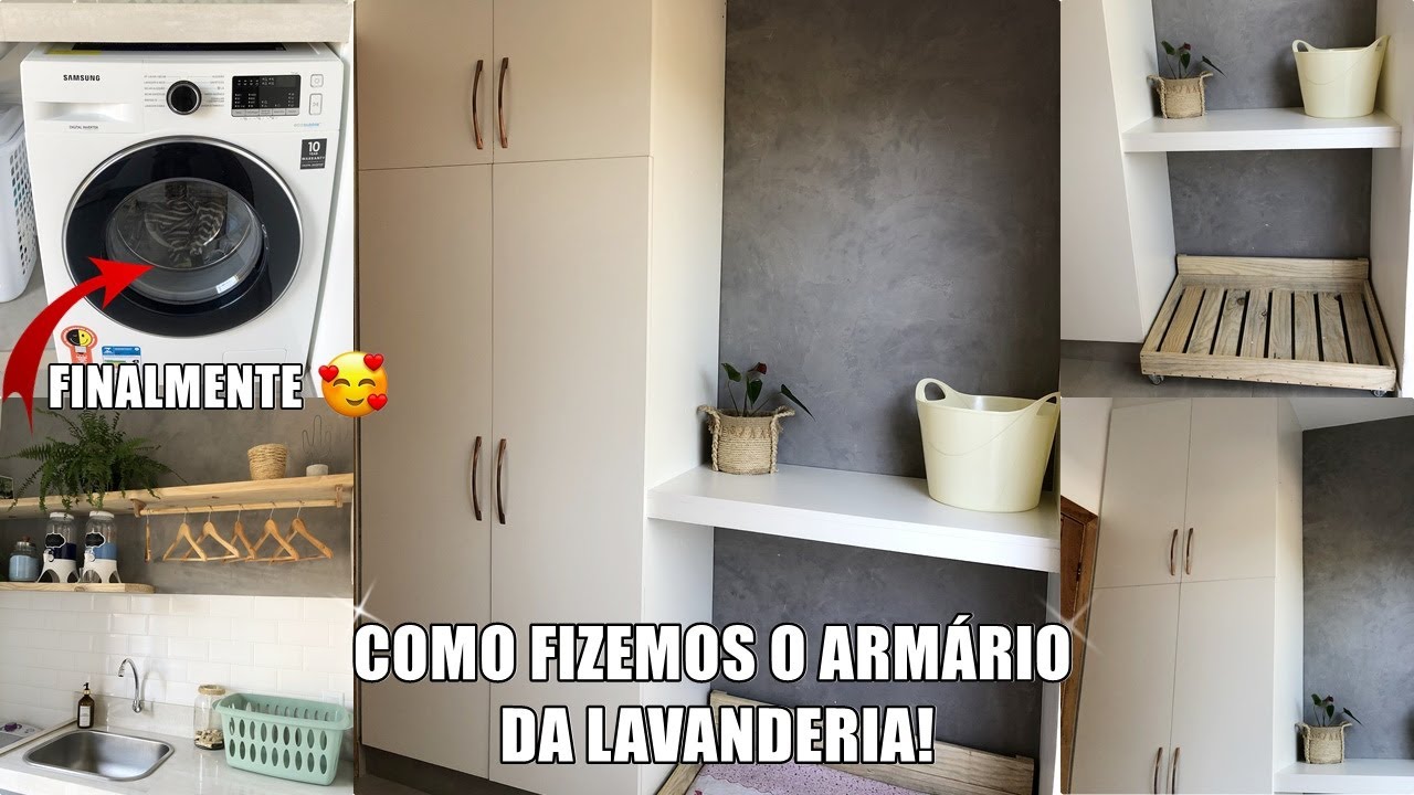 FAÇA VOCÊ MESMO - COMO FIZEMOS O ARMÁRIO DA LAVANDERIA + Maquina Lava e Seca #lavanderia