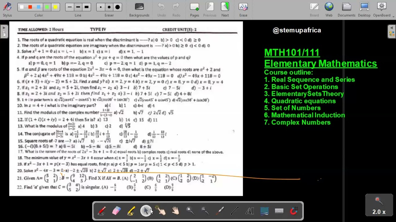 General Mathematics 1  (MTH101/111) Step by Step Tutorials and Past Questions and Answers| #math