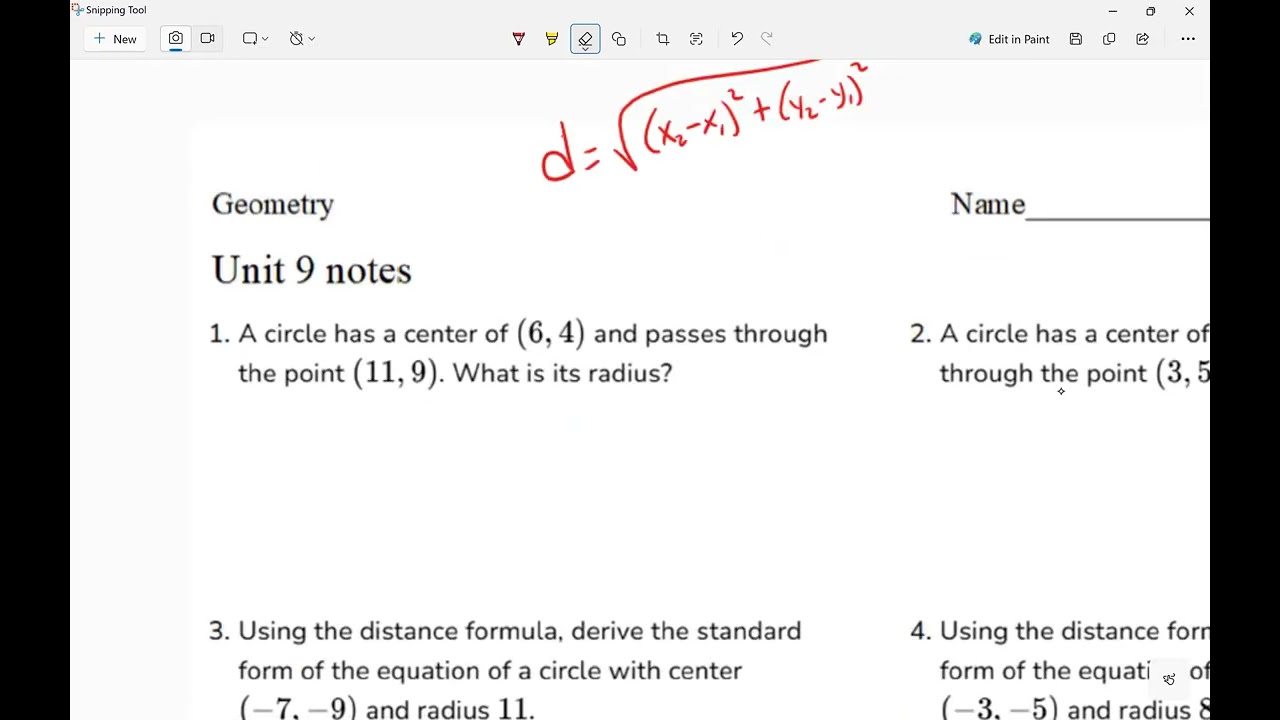 Leonzo find radius of circle given center and point