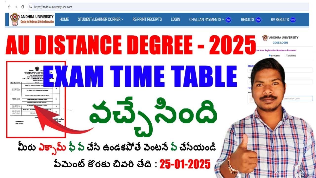 Andhra University Distance Degree Exam Time Table - 2025 Released. AU Exam Time Table has arrived.