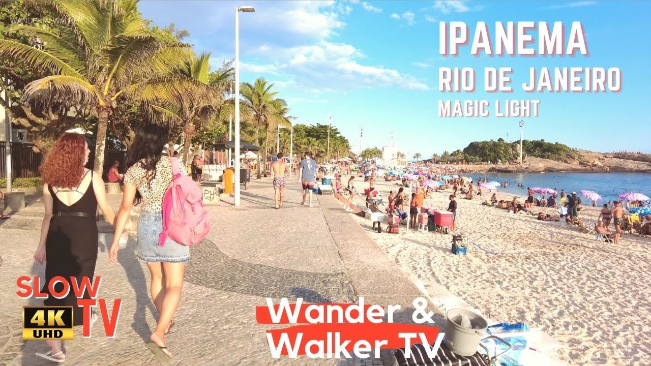🌴 Rio de Janeiro - Brazil - Amazing Sunset Promenade Walk Tour - Ipanema Beach - 4K