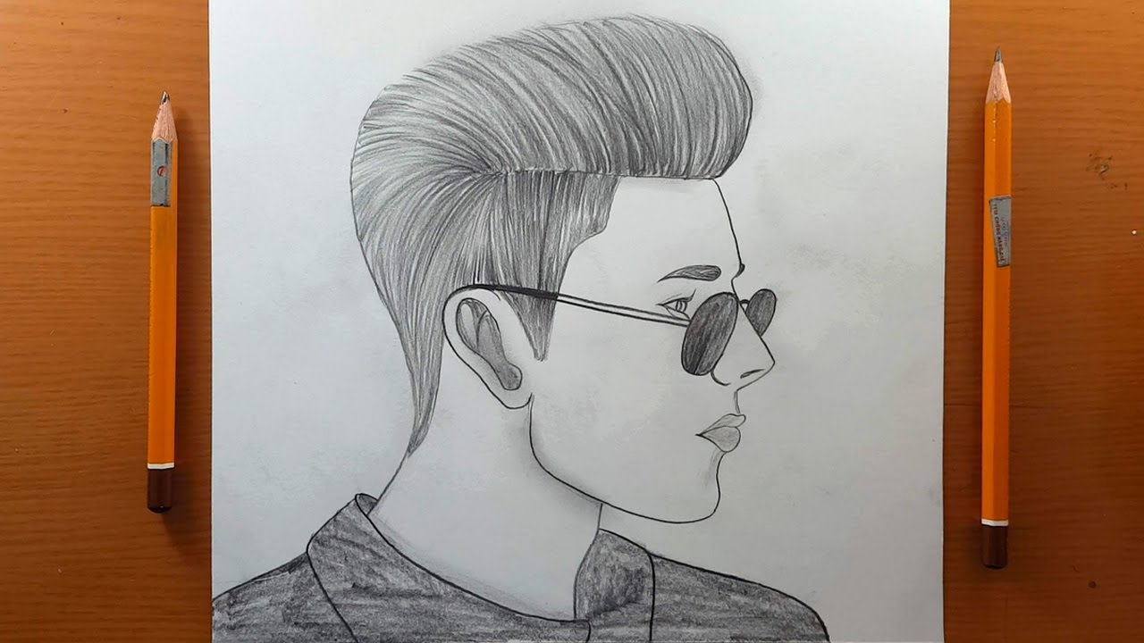 Uomo che indossa occhiali Disegno - Disegni uomo facile - Un bel ragazzo schizzo con occhiali