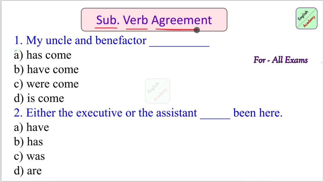 Subject Verb Agreement  set 12 advanceenglishacademy #subjectverbagreement