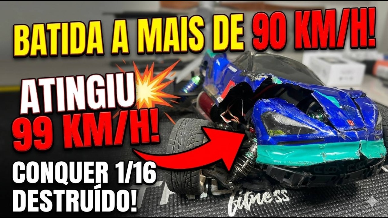 99 km/h Top Speed Run no Conquer 1/16 — Setup Completo + Acidente no Final
