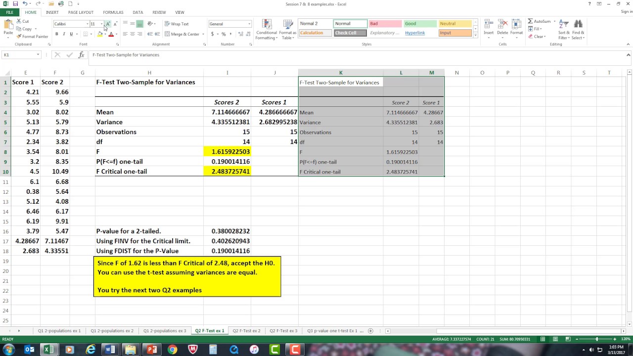 F-Test: Two-Sample for Variances