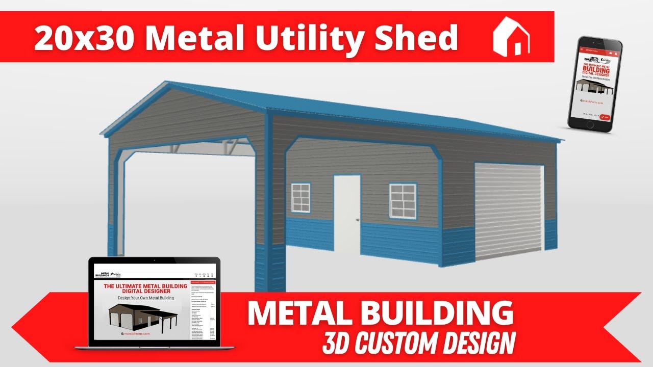 20x30 Metal Utility Shed | Metal Building Construction | 3D Custom Design Tour