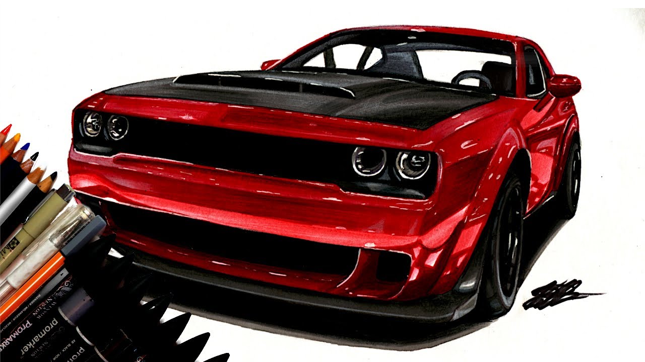 Realistic Car Drawing - 2018 Dodge Demon - Time Lapse - Drawing Ideas