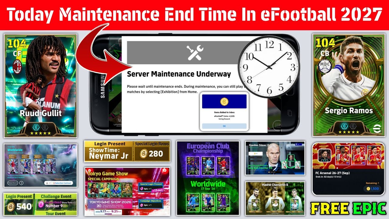 Время окончания техработ в eFootball 2027 Mobile сегодня | Техническое обслуживание серверов PES ...