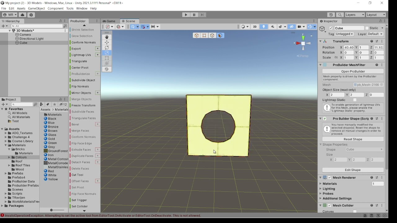 Updated - Unity - Probuilder - Create a round/circular hole in an object or shape quickly and easily