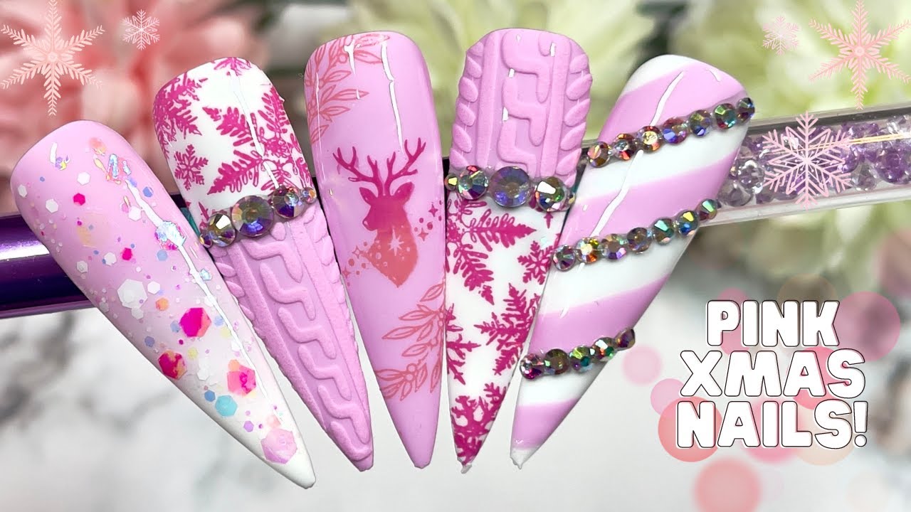 PINK SNOWFLAKE CHRISTMAS NAIL ART DESIGN| SWEATER NAIL TUTORIAL| CANDY CANE NAIL| MAKARTT