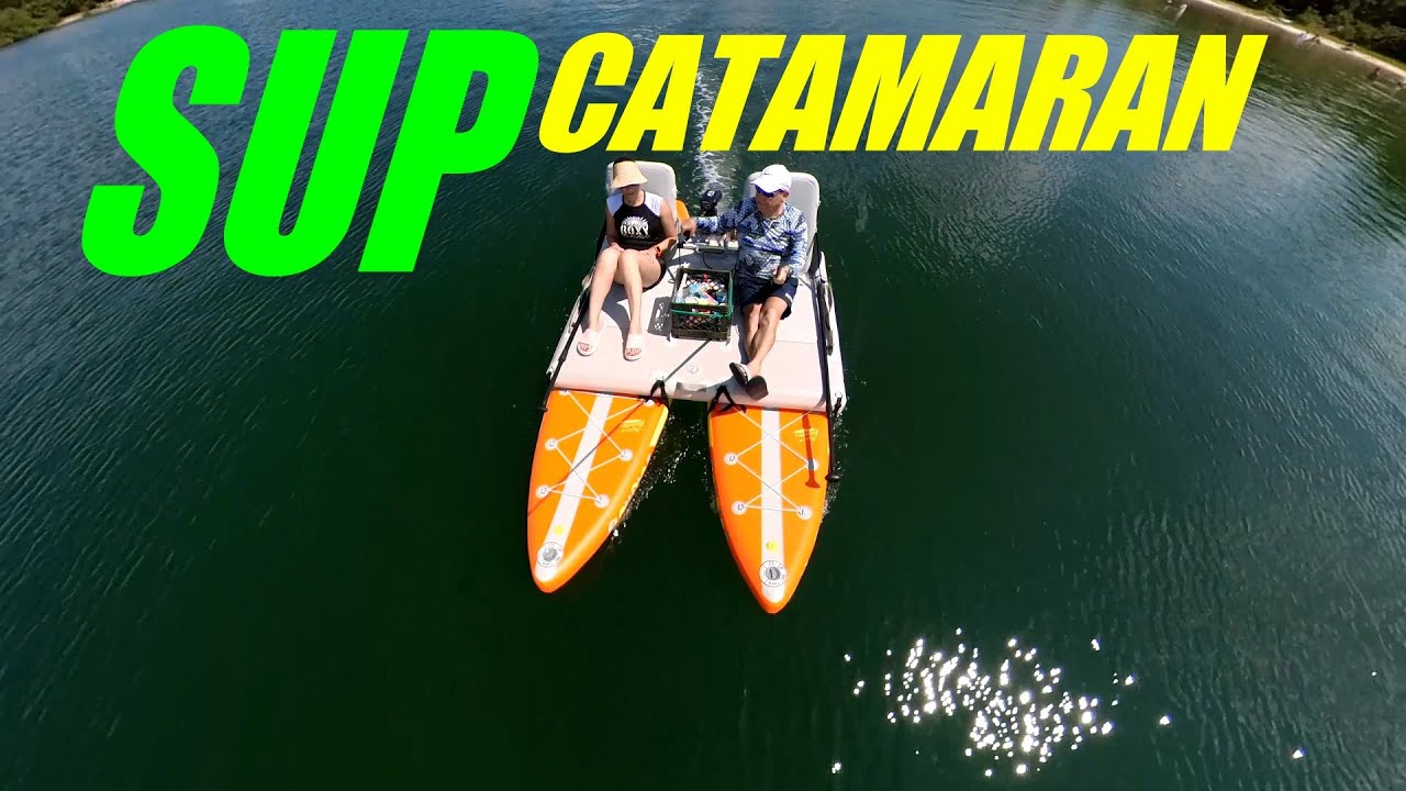 New Product Prototype - Turn Two Inflatable SUPs Into Motorized Catamaran Boat. From BoatsToGo.com