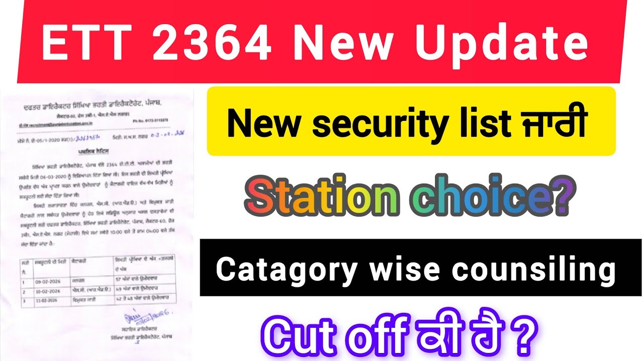 ETT 2364/ 5994 latest Update/catagory wise counseling/cut off/