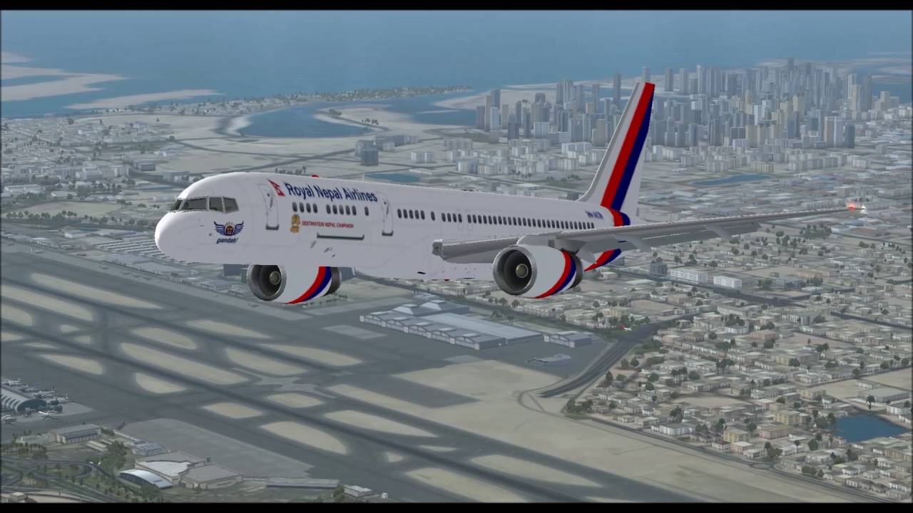 BOEING 757 200 ROYAL NEPAL AIRLINES TAKE OFF FROM DUBAI AIRPORT FS9 HD