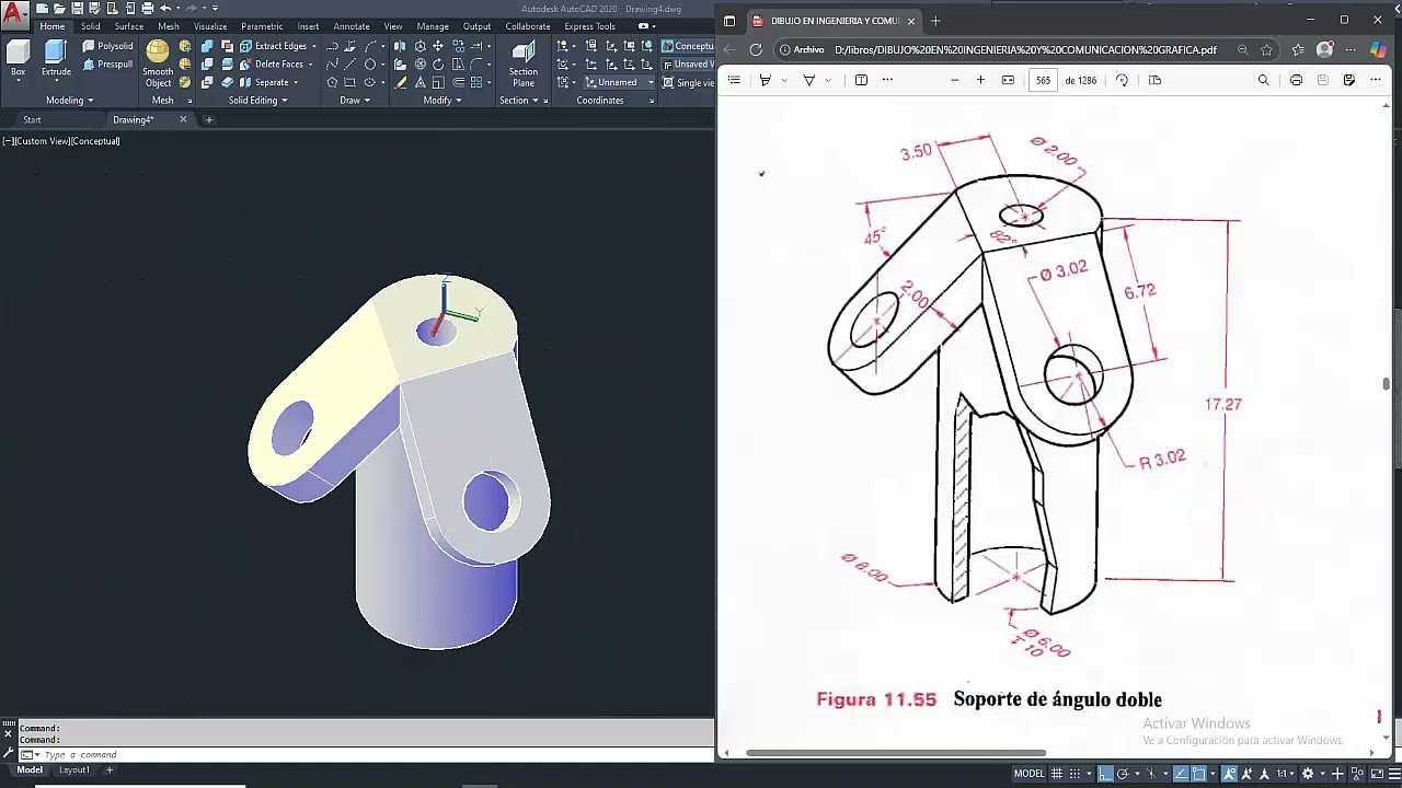 Soporte de ángulo doble en AutoCAD 2020