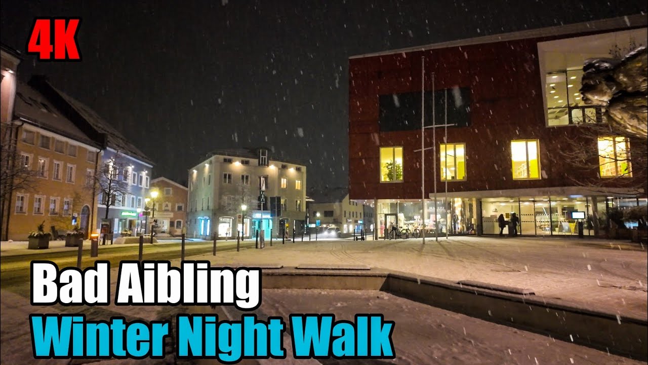 Magical Winter Night Walk in Bad Aibling, Bavaria ❄️ | Marienplatz to Kurpark | 4K ASMR