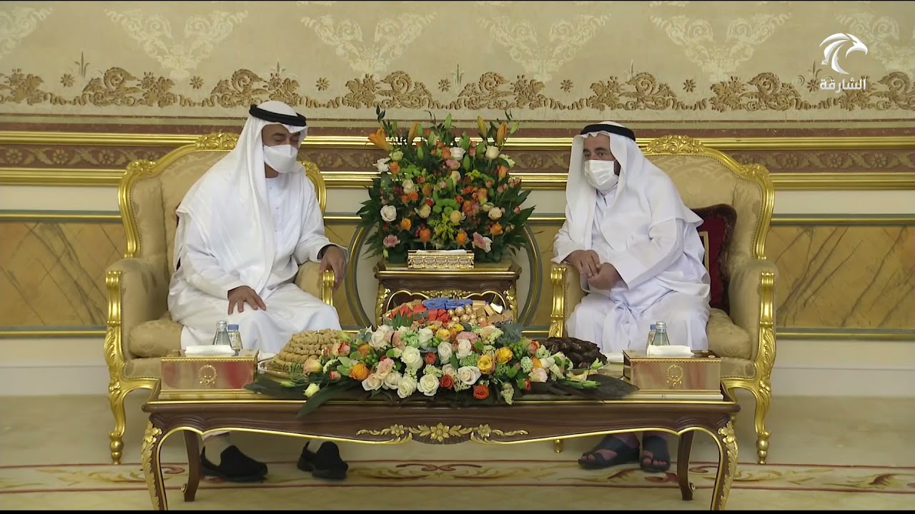 سلطان القاسمي يستقبل محمد بن زايد ويتبادلان التهاني بعيد الفطر السعيد