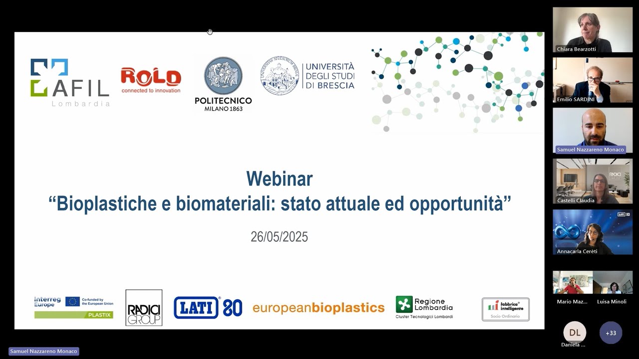 Bioplastiche e biomateriali: stato attuale ed opportunità (26/5/25)
