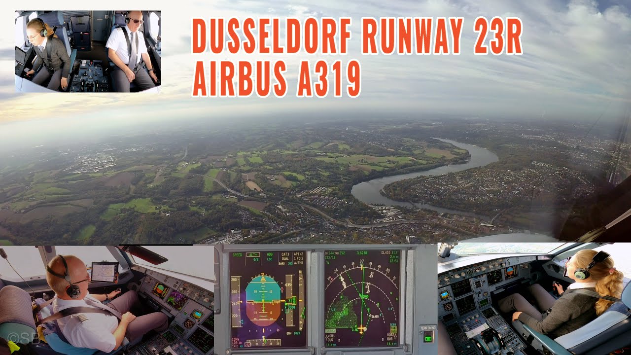 Dusseldorf (DUS) | Pilots, cockpit and instruments view | Airbus A319 approach + landing runway 23R