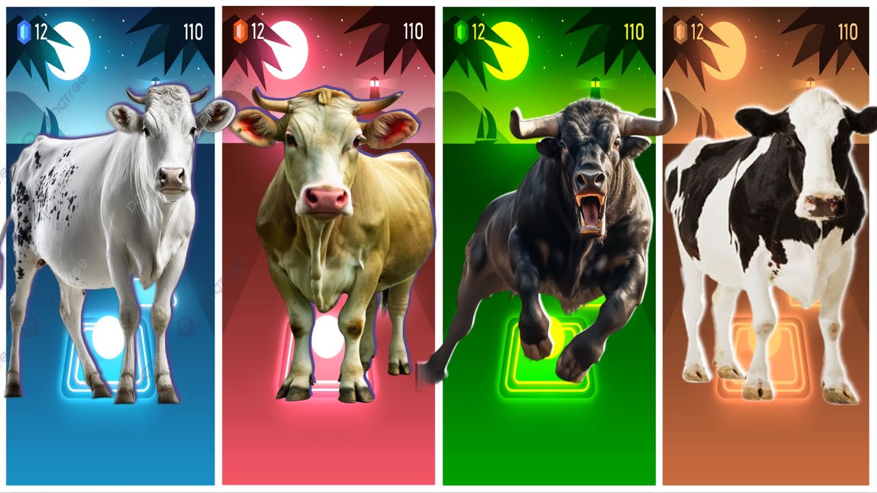 Funny Cow🐄🆚Funny Buffalo🐃🆚Funny Calf🐂🆚Funny Bull🐃🔴Tiles Hop EDM Rush #tileshopedmrush #rhythmgame