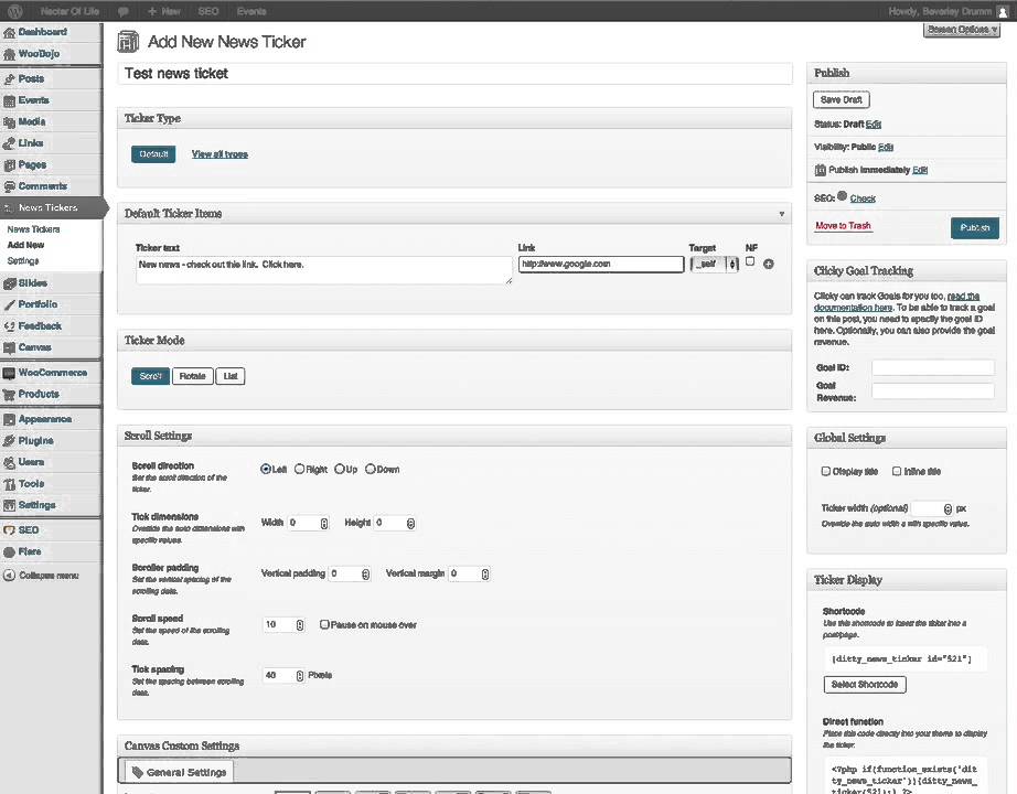 Wordpress: how to add manage the news ticker
