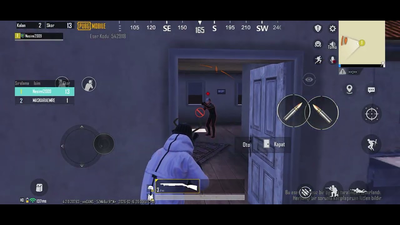 PUBG MOBİLE: 1 vs 1 silah ( eşleşmede bot düşdü)