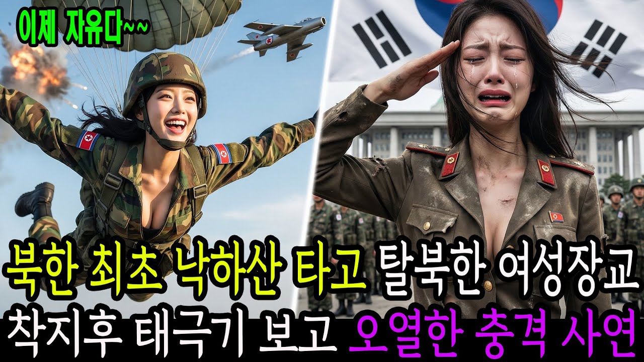 북한 최초 낙하산 타고 탈북한 여성장교 착지 후 태극기 보고 오열한 사연