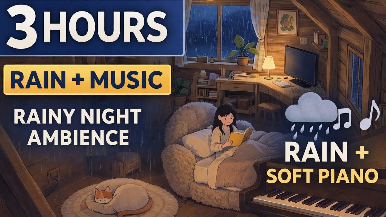3 Hours Cozy Rain & Soft Piano 🌧️ | Relaxing Rainy Night Ambience for Sleep, Study & Stress Relief