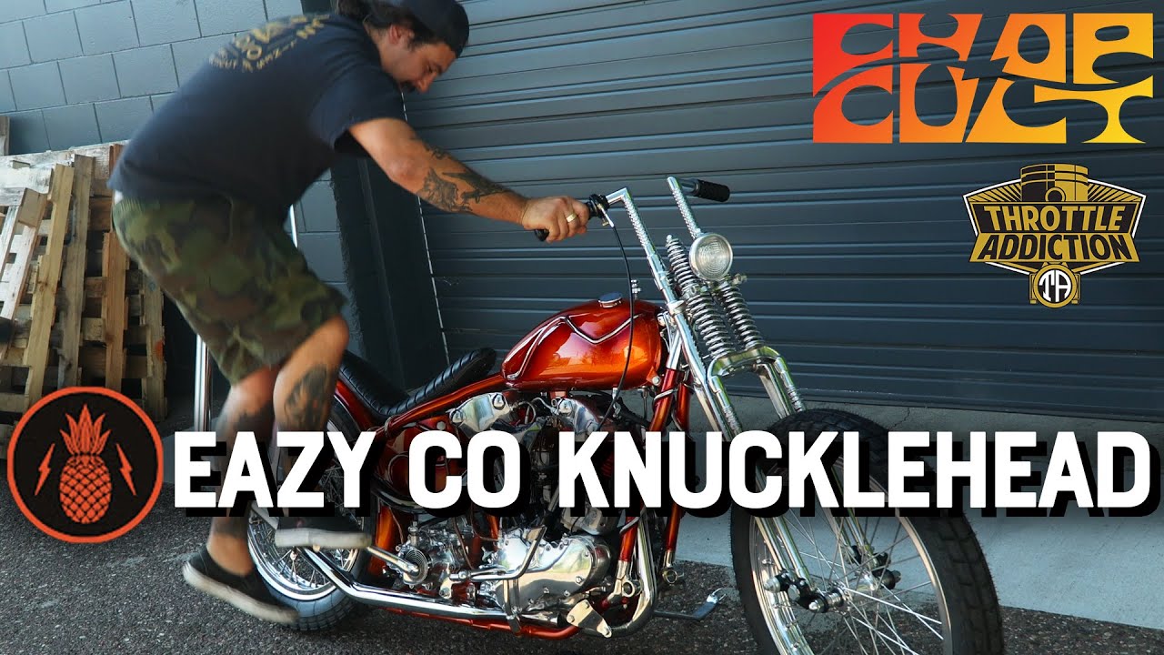 The Eazy Co kickstarts their 1947 Knucklehead in front of a daycare | Virginia City Roundup Chopper