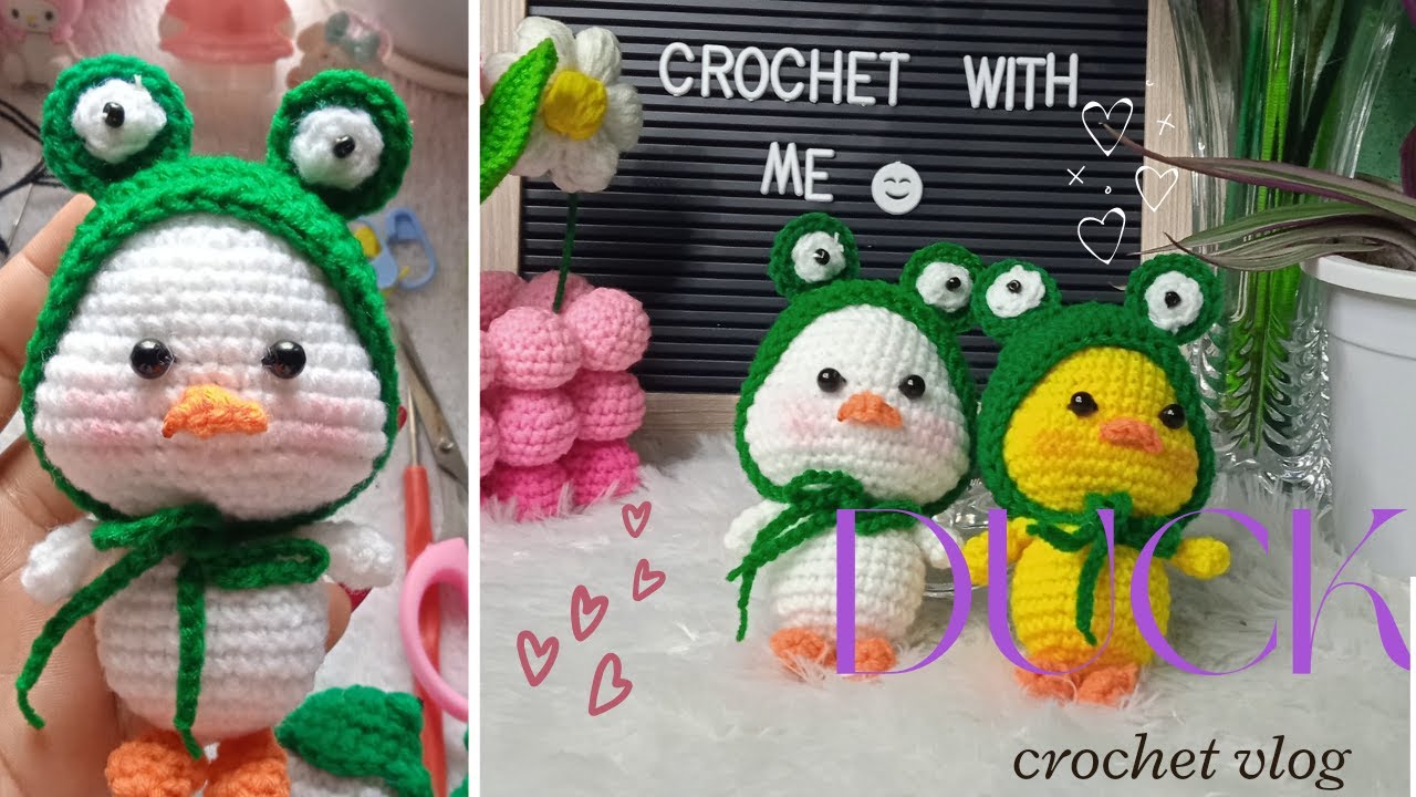 How to make a crochet duck with frog hat keychain 🐥?