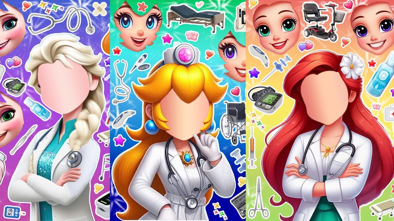 ディズニープリンセス DIY Frozen Sticker Book Disney Princess Elsa, Anna Moana Peach in Doctor Fashion!