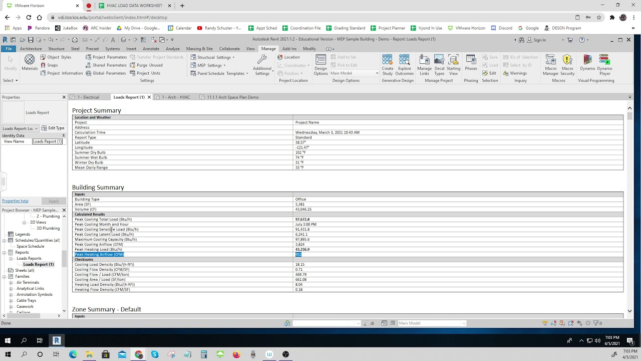 330 11 1 2 HVAC Loads   Air Handler and Thermal Sizing   Revit