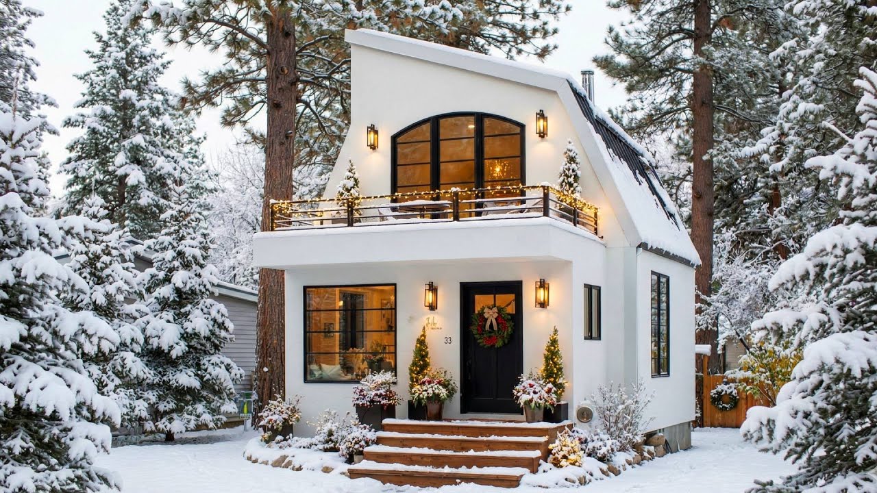This Cottage is 568 sq-ft | Black & White Snow Cabin Vibes