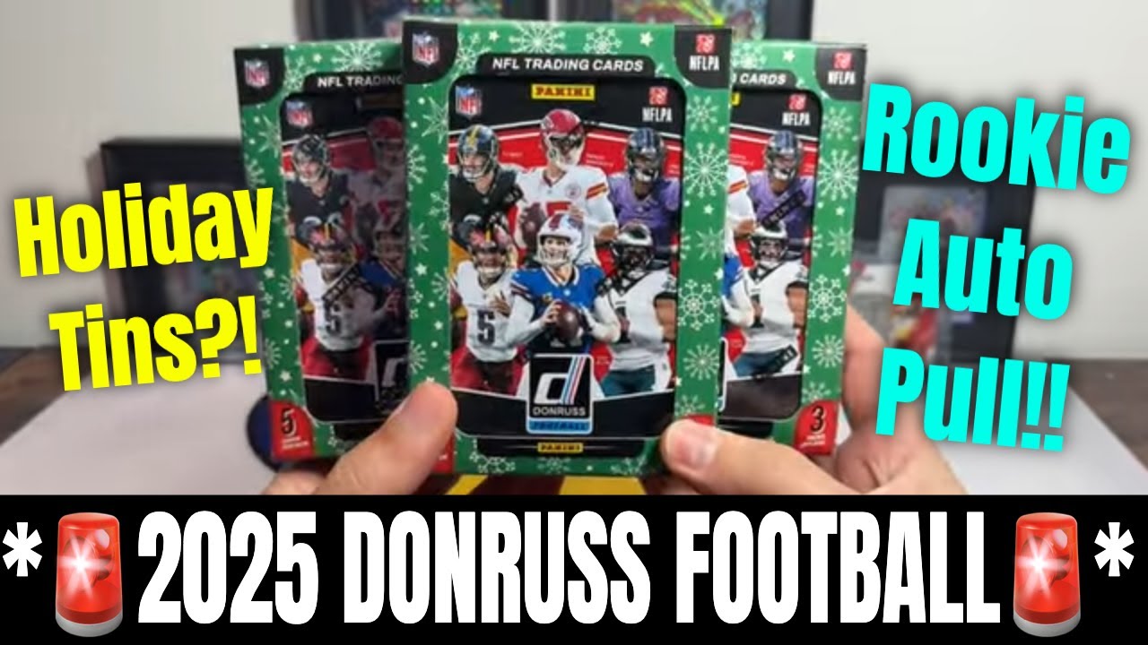 *🚨FIRST LOOK AT 2025 DONRUSS FOOTBALL!!🚨*  ROOKIE AUTOGRAPH PULL?! 3 HOLIDAY TINS OPENED!
