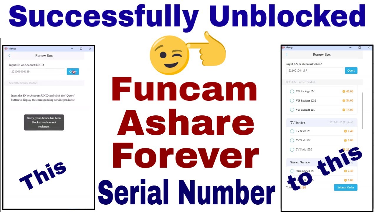 Fun*cam, A*share, For*ever Serial Number Successfully Unblocked, First time in the history by RMS