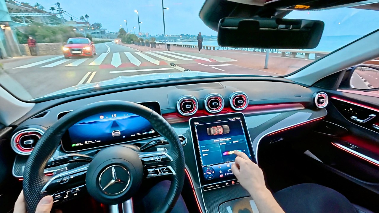 🚘 POV Nightfall Drive: 2025 Mercedes C-Class W206 | Coastal City Streets 🌆🌊