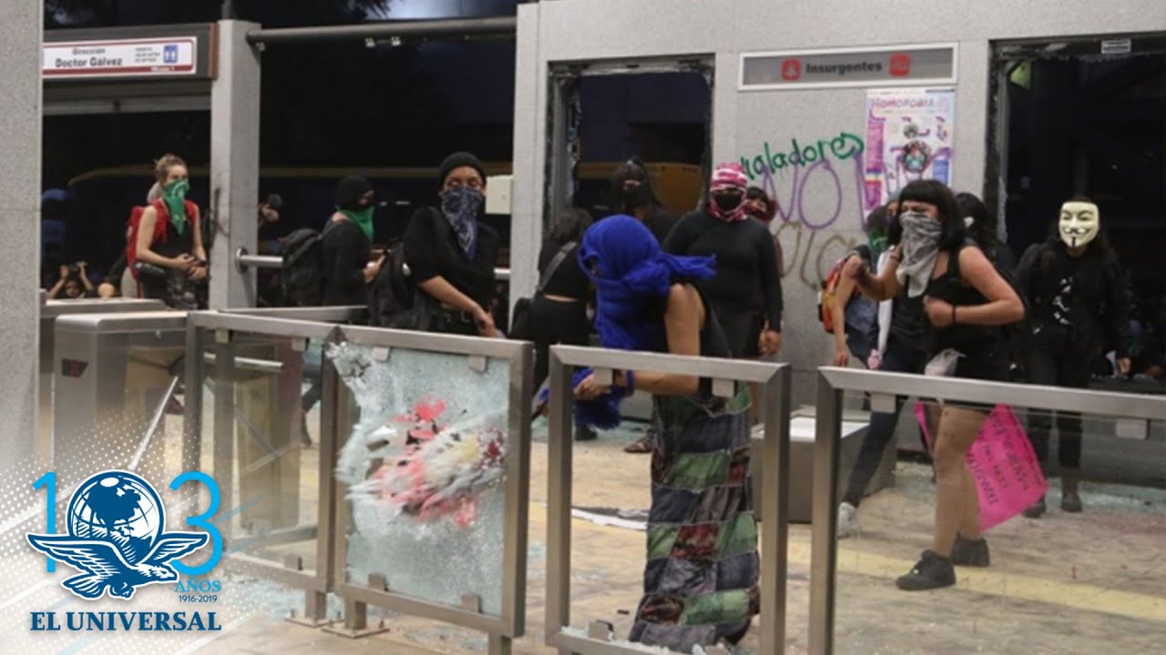 Vandalizan estación de Metrobús Insurgentes en marcha feminista