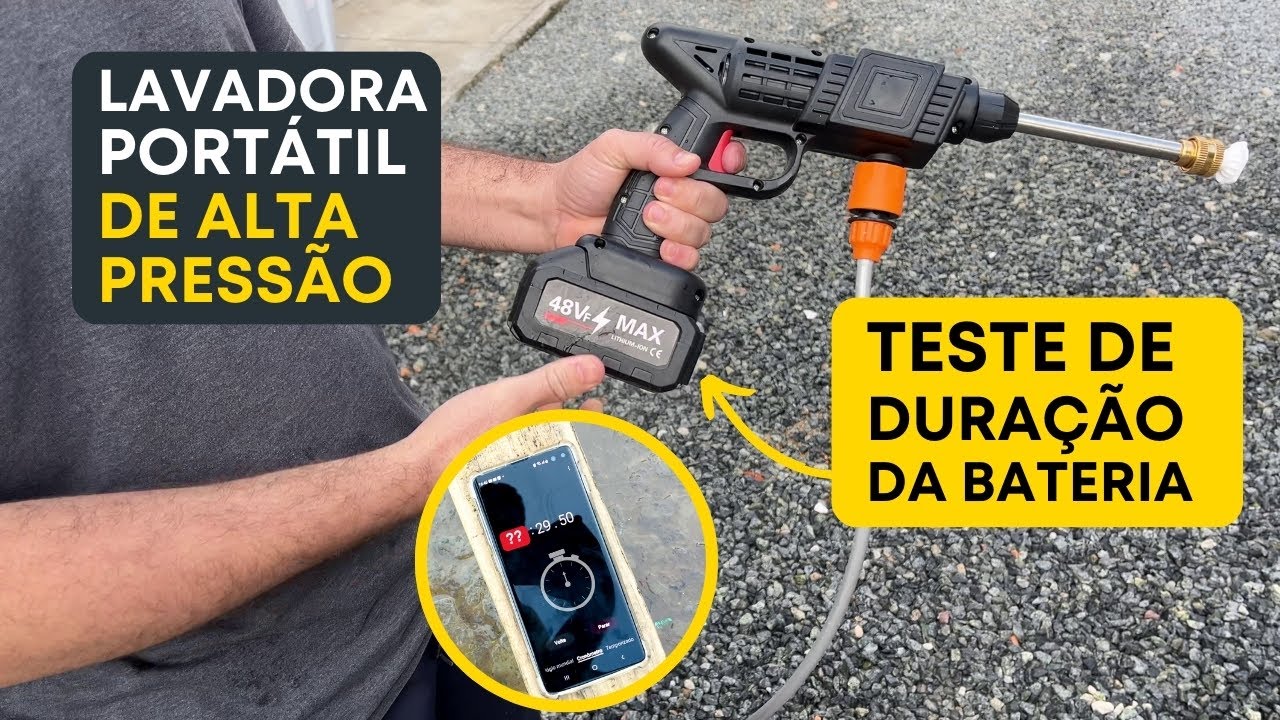 Teste de Duração de Bateria -  Lavadora Portátil de Alta Pressão - Quanto Tempo Dura a Barteria?