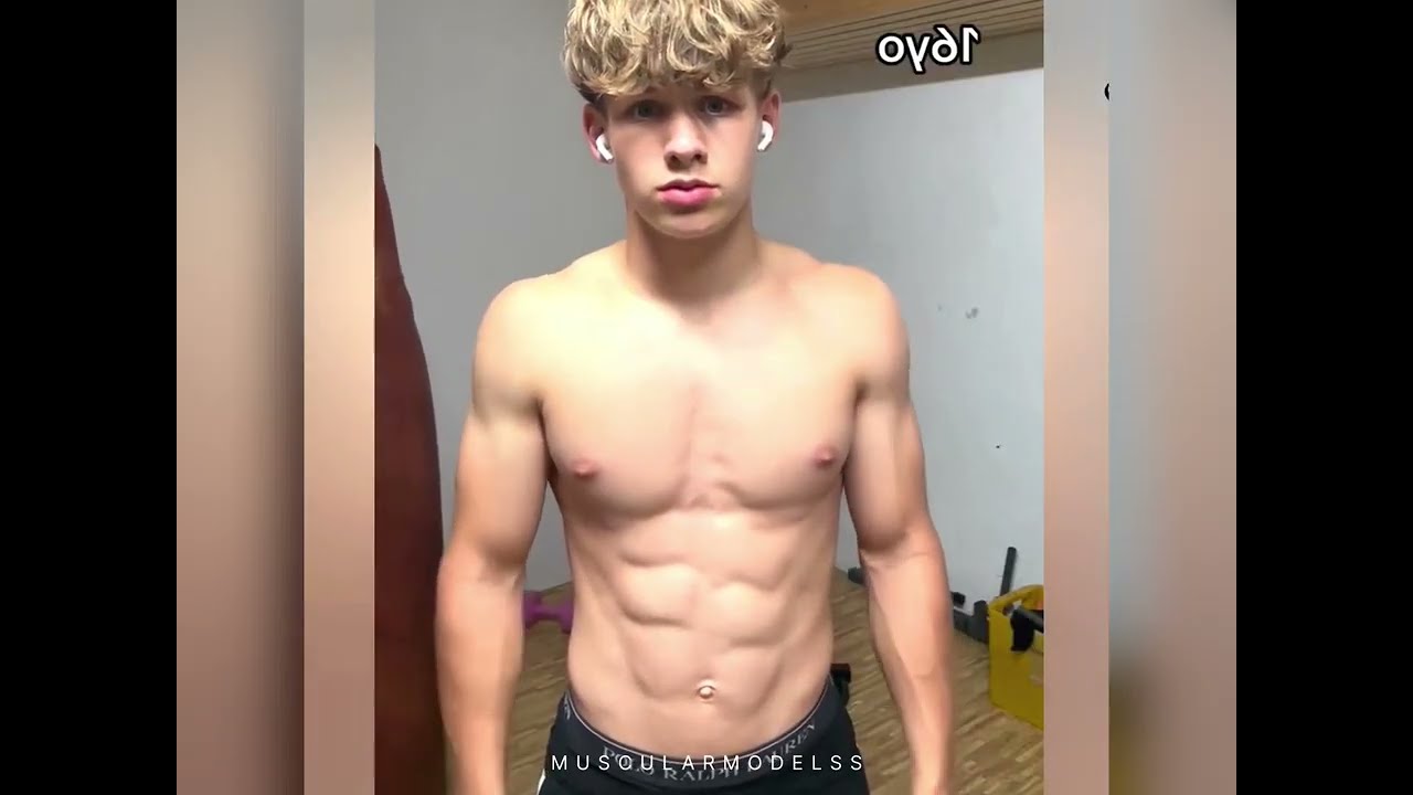 Young bodybuilder flexing review abs posing 