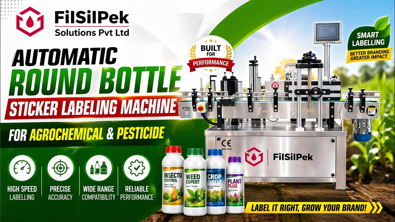 Automatic Round Bottle Sticker Labeling Machine for Agrochemical & Pesticide - FilSilPek