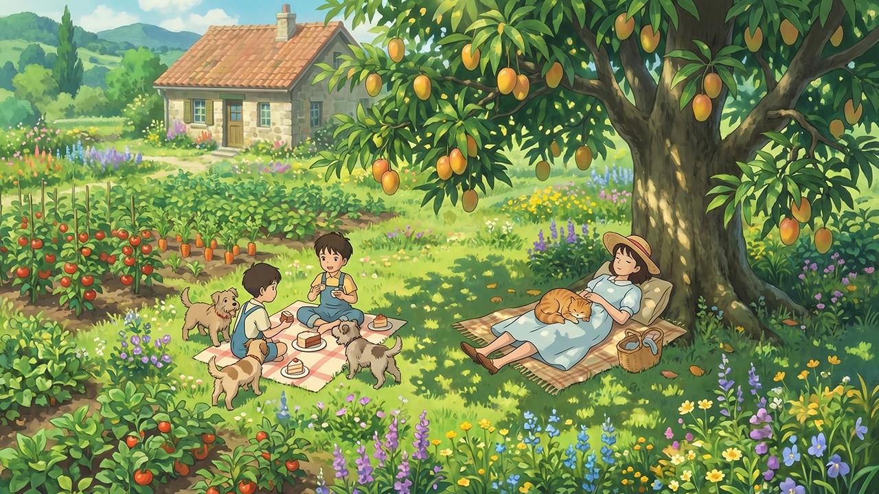 Sunny Garden Diary: Lunch with Dogs and Cats | Ghibli-Style ASMR