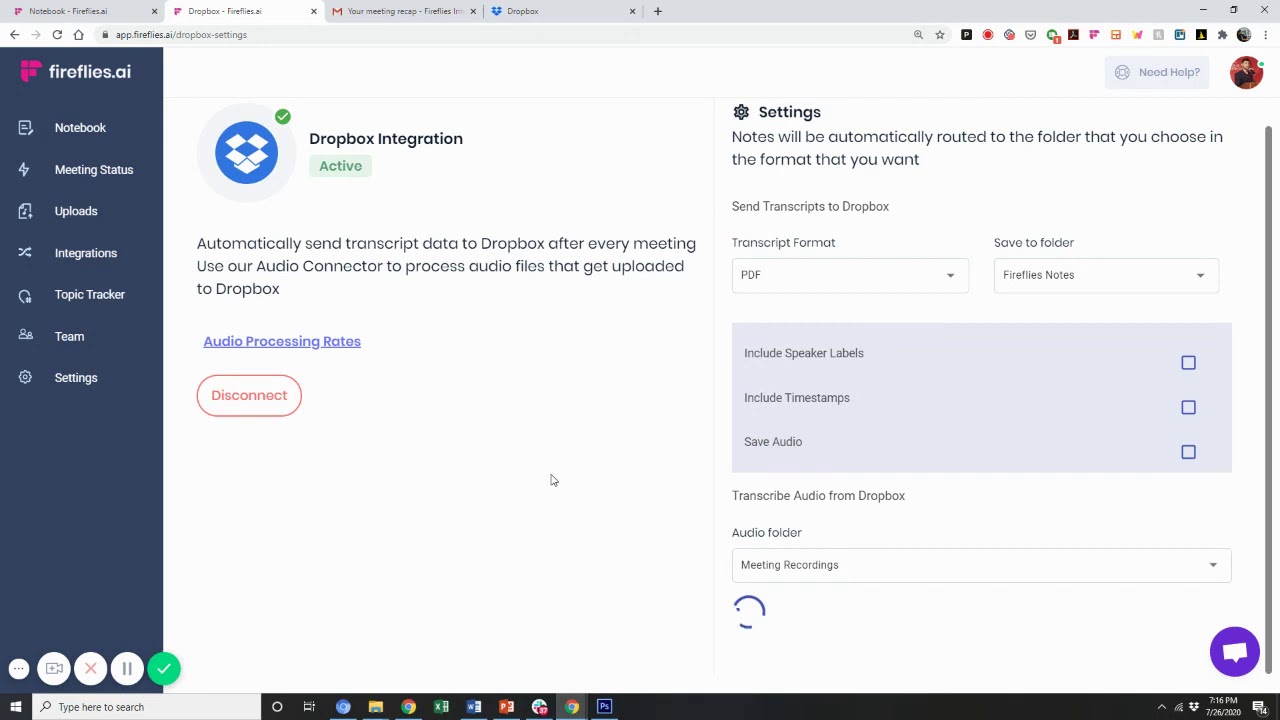 Fireflies + Dropbox Integration