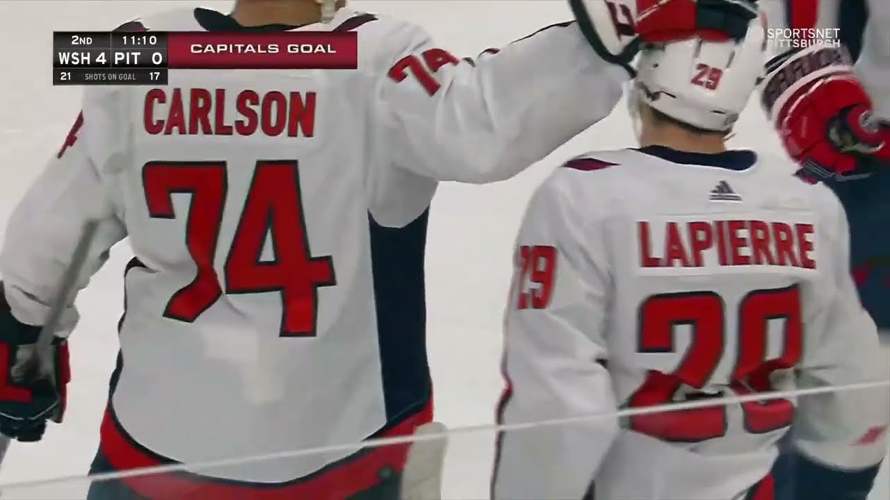 Alex Ovechkin gets an assist on Lapierre's goal vs Penguins (7 mar 2024)