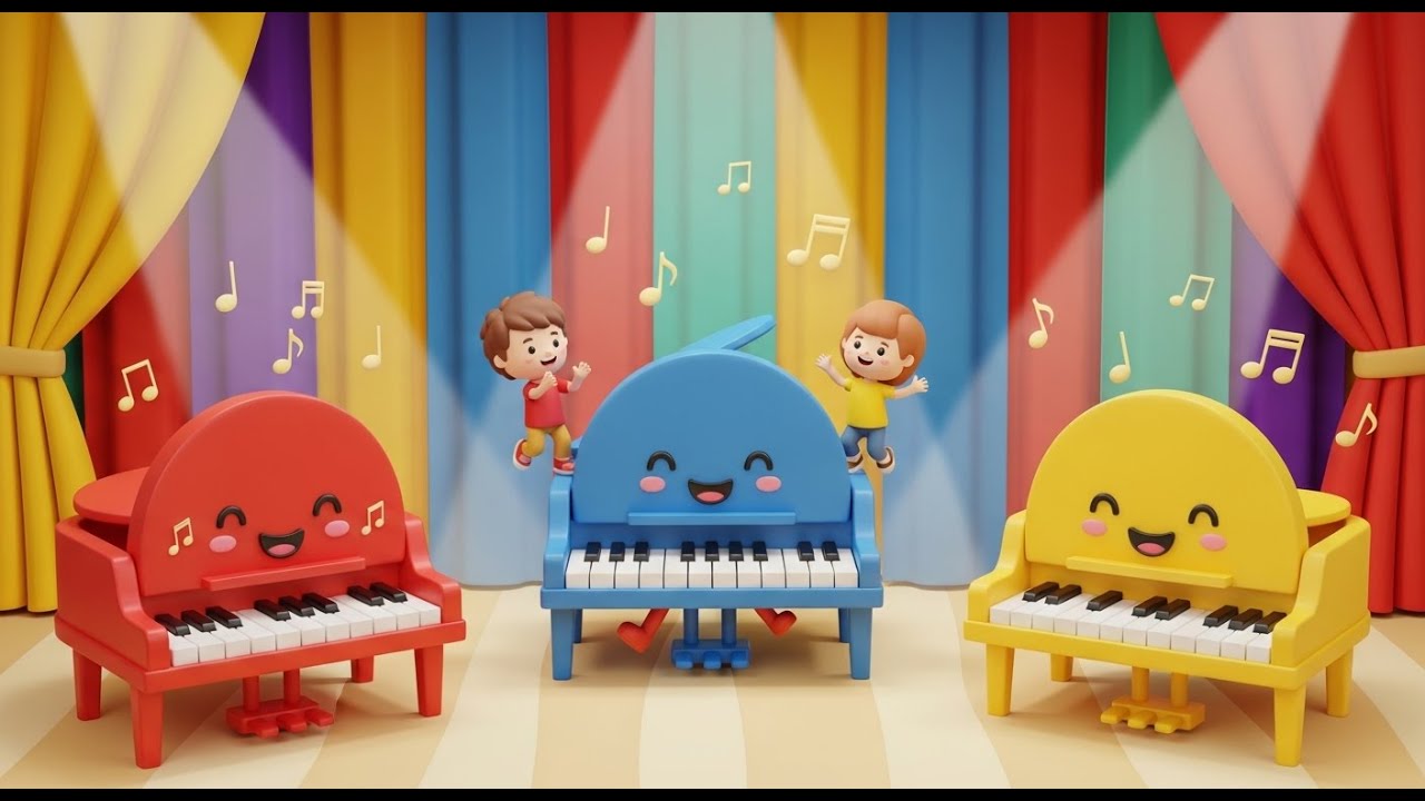 Tres Pequeños Pianos de Juguete Ding Ding | Canciones Musicales y Números para Niños