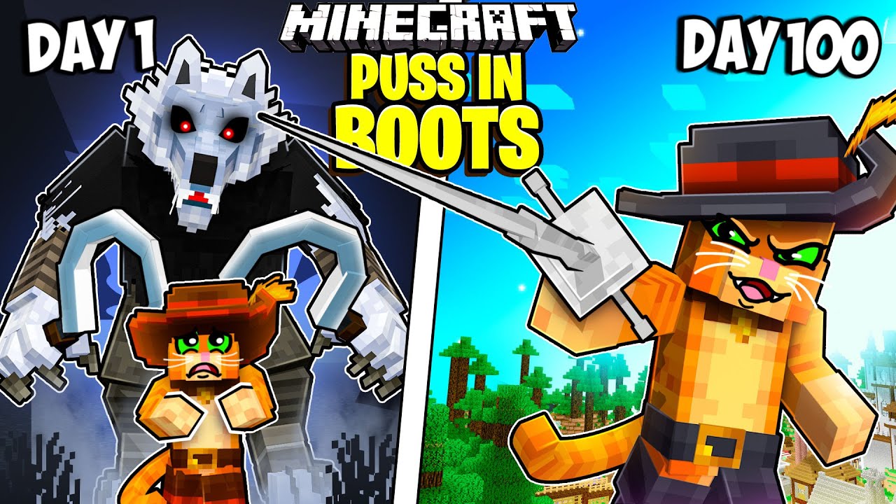 I Survived 100 Days as PUSS IN BOOTS in Minecraft
