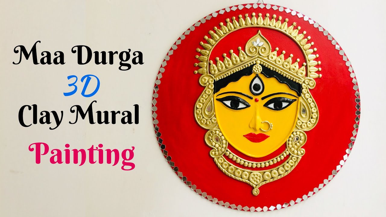Maa Durga 3D Clay Mural Painting | Maa Durga Lippan Art | Durga wall hanging