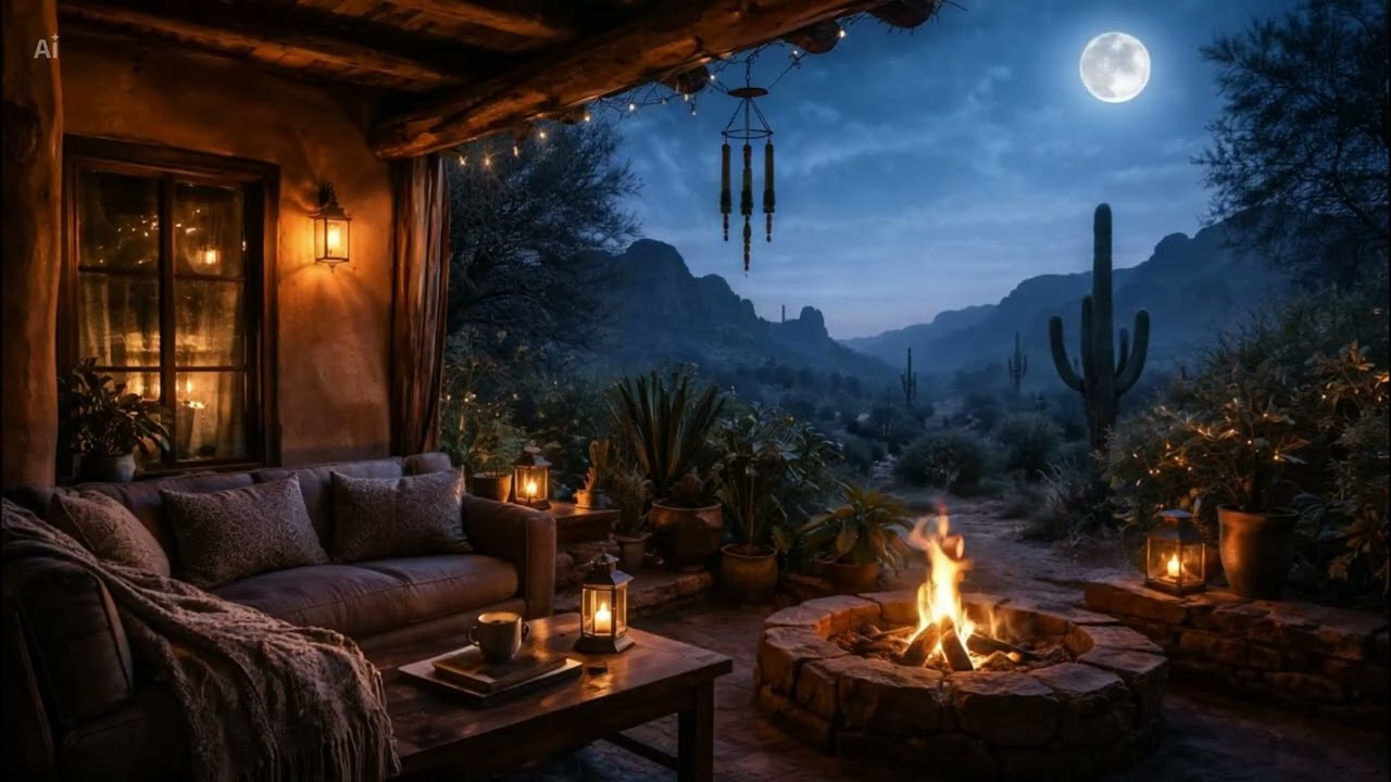 Desert Fireplace Ambience  Crackling Fire