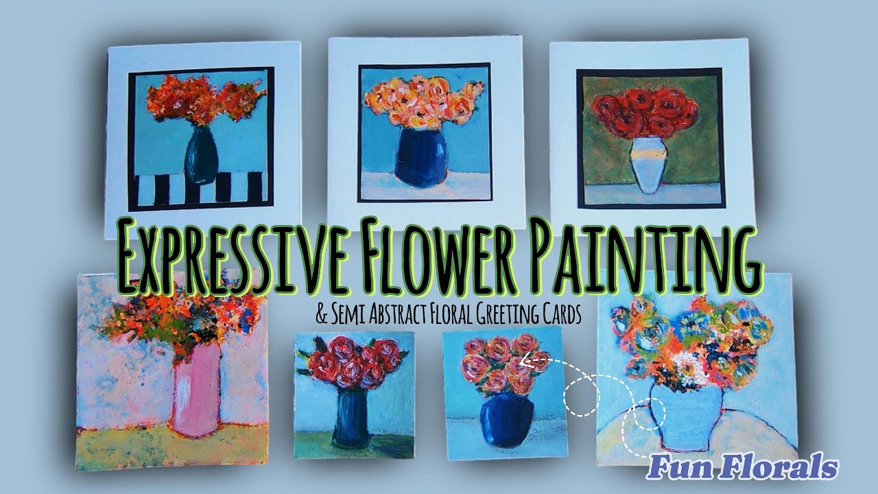 Experimental Acrylic Art | Fun & Loose, Semi-Abstract Floral Painting | Mini Art Greetings Cards